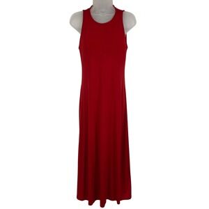 Barbara Lesser Maxi Dress Womens Medium Red Sleeveless Keyhole Back Made in USA
